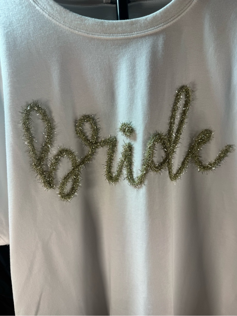 Mud Pie White Short Sleeve Tee with Gold Tinsel Script